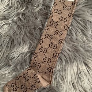 GG Lamé beige tan & brown shimmering long socks